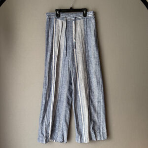 Express sz S blue white striped linen wide leg pants NWT‎